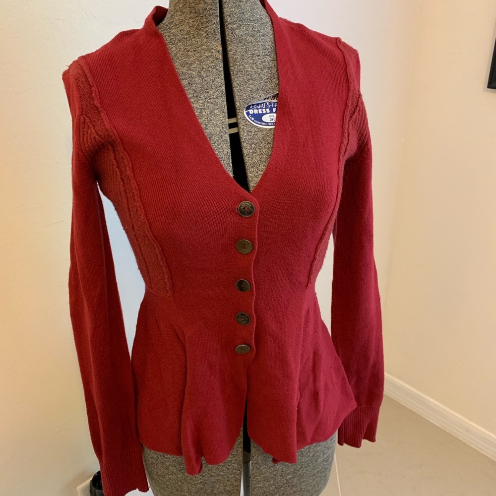 Free people garnet burgundy peplum cardigan xs